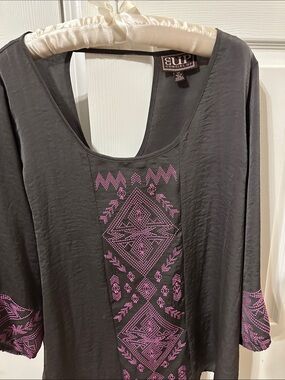 Cowgirl Up Black Tunic with Pink Embroidered Geometric Accents